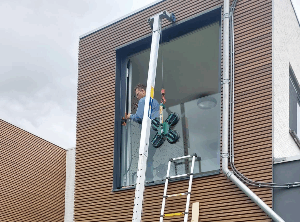 glasplaat hijsen met gevelridder
